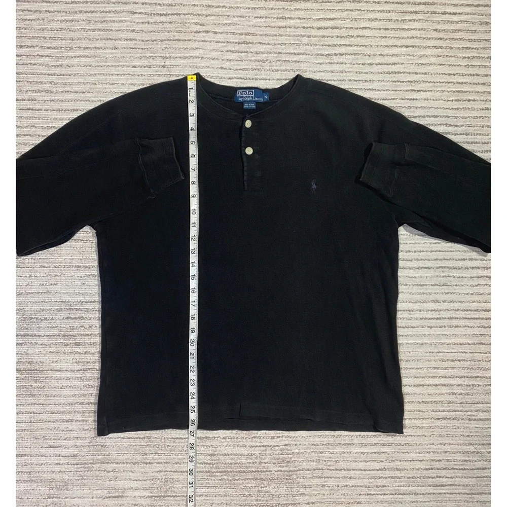 Polo Ralph Lauren Mens Black Cotton Long Sleeve Henley Shirt Vintage Size M